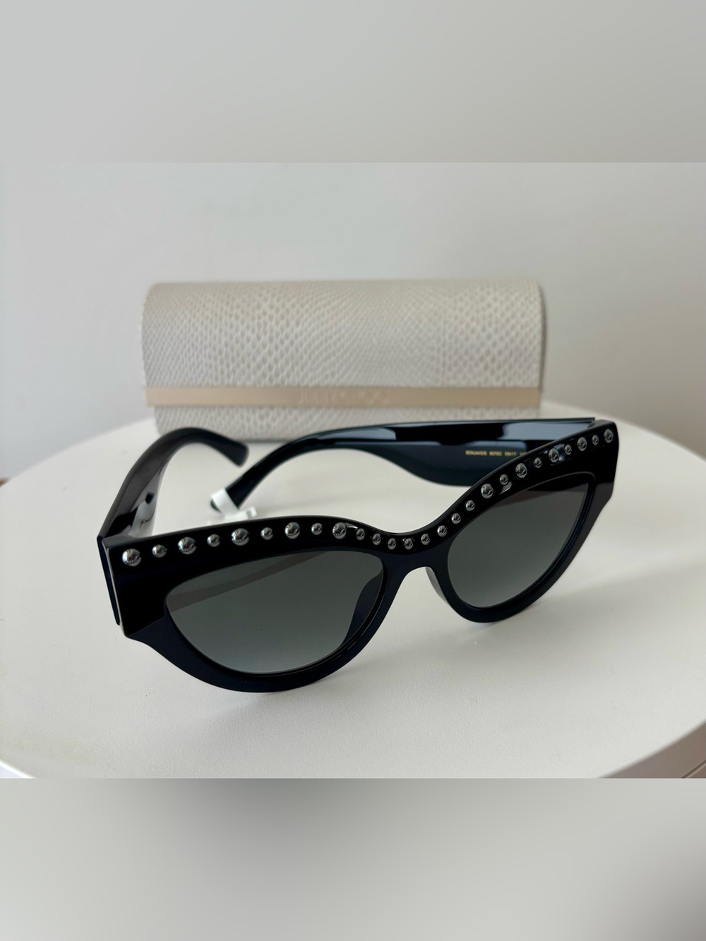 Jimmy Choo Black Cat-Eye Sunglasses with Silver Stud Accents NIB w/dust cloth